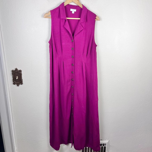 J. Jill Dresses & Skirts - J. Jill Magenta Button Down Midi Length Sleeveless Shirt Style Dress